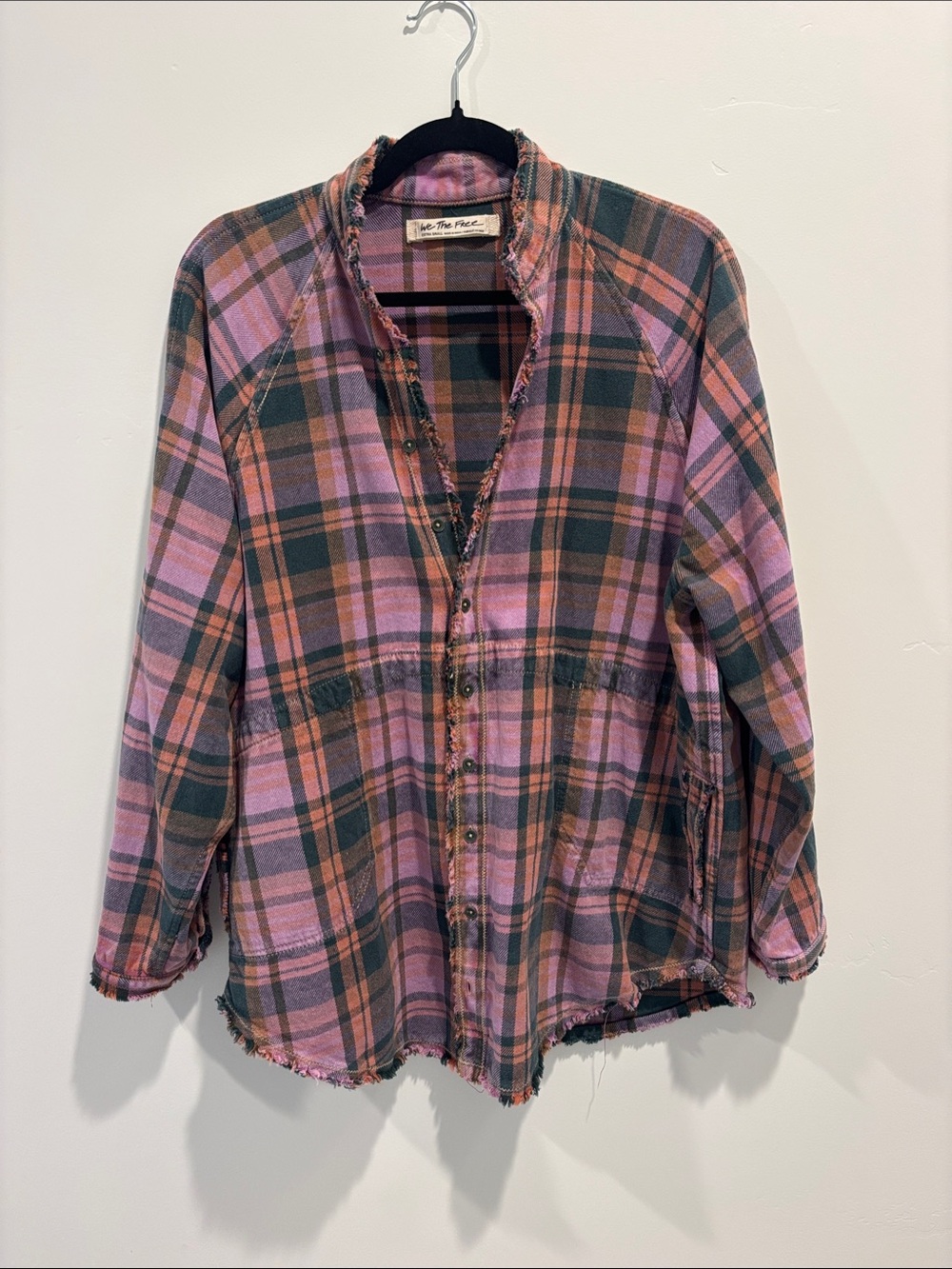 Free People We the Free Pink and Black Plaid Button-Down Shirt